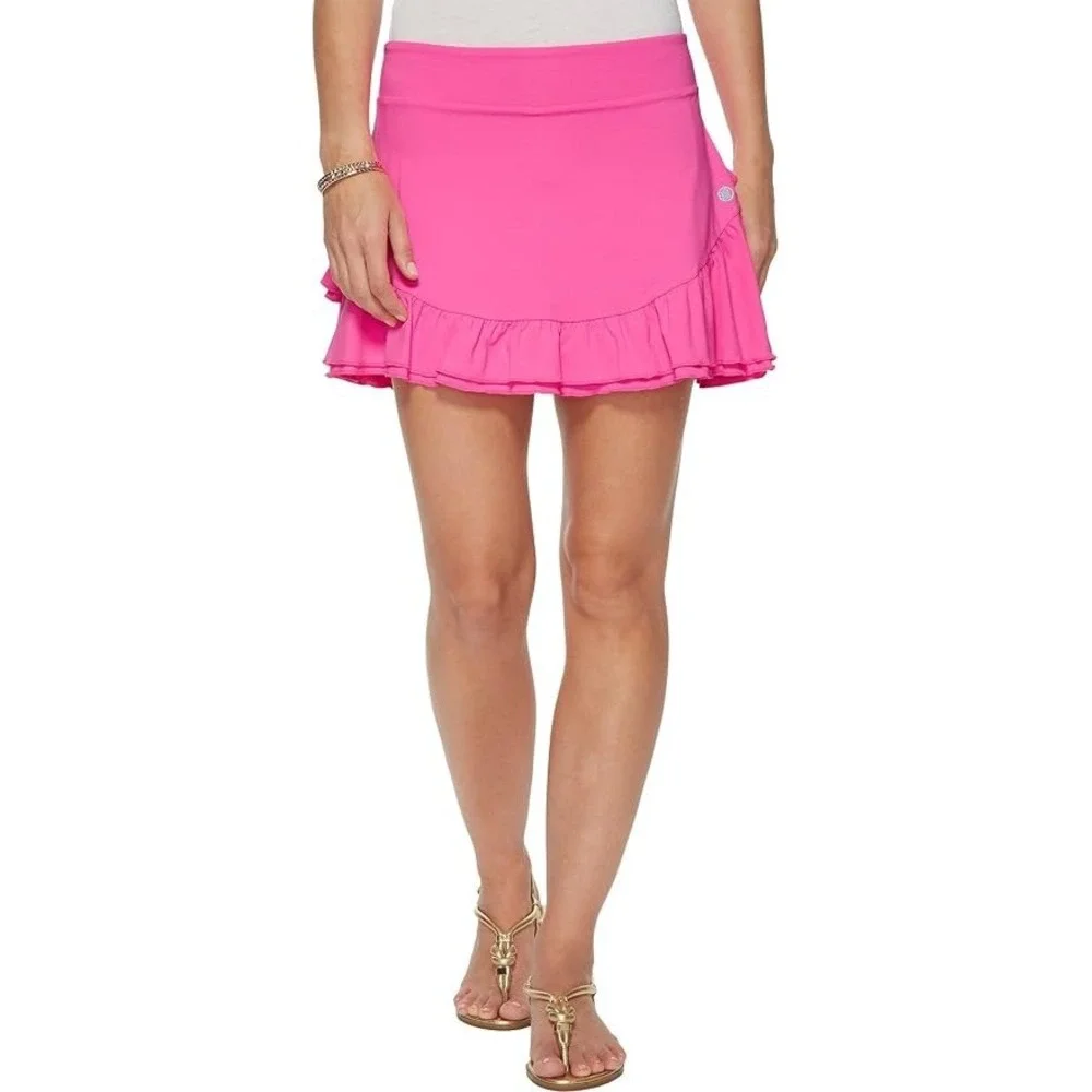 Lilly Pulitzer Luxletic Emalee Meryl Nylon Skort Pink UPF 50 Ruffle Large 29516